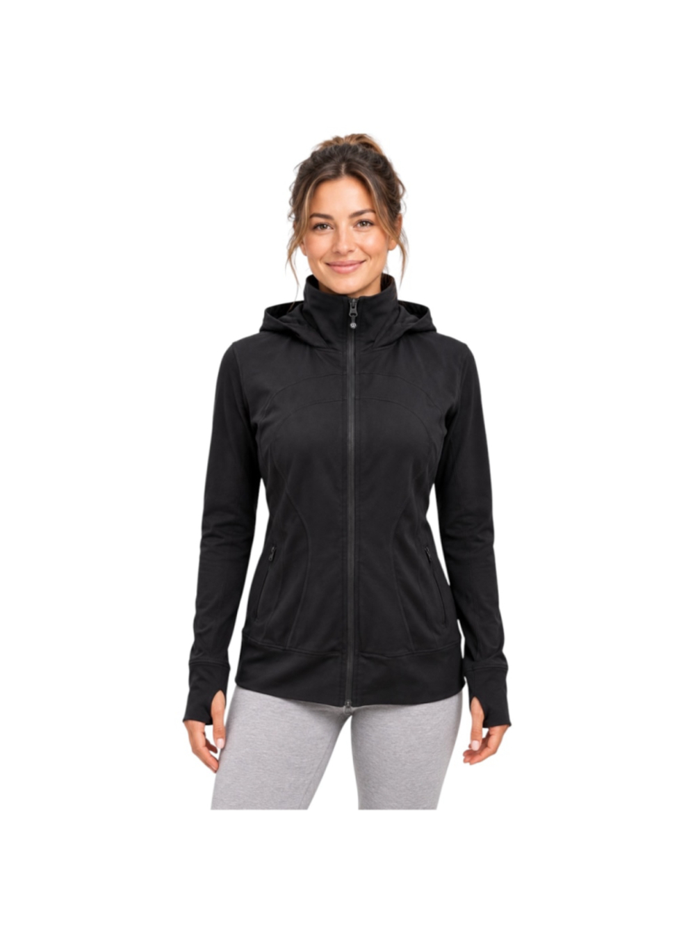 Lululemon Black Hooded Full-Zip Athletic Stride Jacket with Thumbholes, Size 10